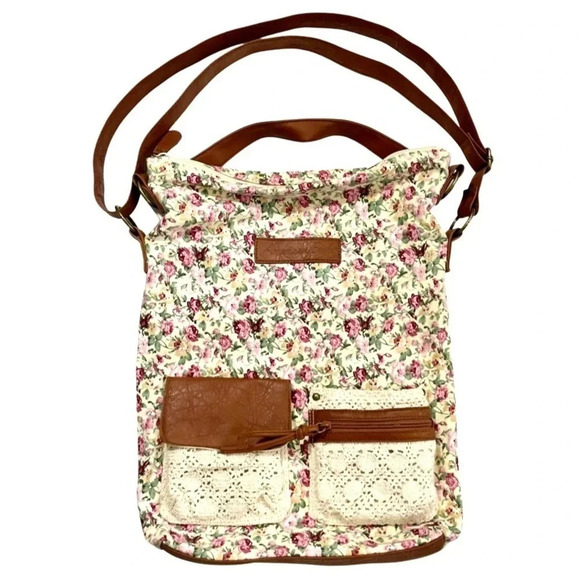 NEW American Eagle Floral Cottage Core Crochet Leather Shoulder Bag - Picture 1 of 4